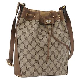 Bolsa de Ombro GUCCI GG Supreme Web Sherry Line PVC Bege Ouro Vermelho Auth hk3712