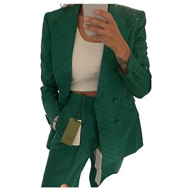 Gucci Anzug Blazer & Hose Monogramm GG grün IT 38 DE gr 36 Neu
