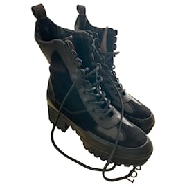 Louis Vuitton Damen Schnürstiefel aus Leder und Wildleder, Schwarz