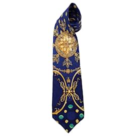 Cravatta in seta Versus Gianni Versace Stampa Barocca Blu e Oro - Versus Versace