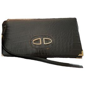 Borsa a pochette Delvaux in pelle nera effetto coccodrillo