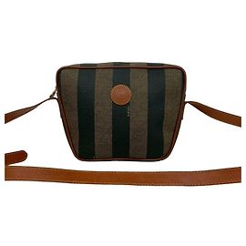 Borsa a tracolla in pelle con motivo FF Logo Pequin di Fendi
