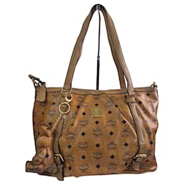 MCM Visetos Shopper Tote Bag with Bear Charm