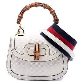 Borsa Gucci Beige Mini Jumbo GG Canvas 1947 Web Bamboo Top Handle