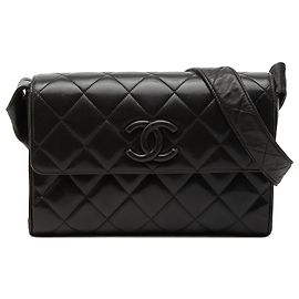 Chanel Black CC gestepptes Lammleder Flap Crossbody
