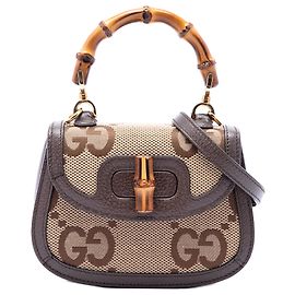 Borsa Gucci Beige Mini Jumbo GG Canvas 1947 Bamboo Top Handle