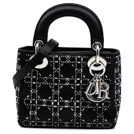 Lady Dior Mini in raso nero con cannage e decorazioni in strass e cristalli
