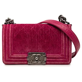 Chanel Boy Flap in velluto trapuntato rosa, piccolo
