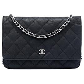 Chanel Black CC gestepptes Caviar Wallet on Chain