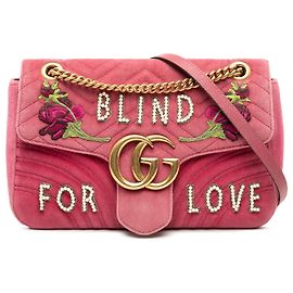 Borsa a tracolla Gucci Pink Large GG Marmont Matelasse Velvet Embroidered Blind For Love