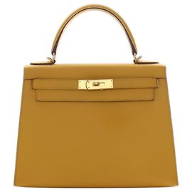 Hermès Kelly II Sellier 28 in pelle Epsom gialla
