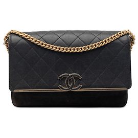 Chanel Black CC Stitched Caviar e Suede Lady Coco Flap
