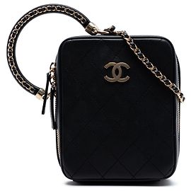 Beauty case Chanel in pelle di vitello nera con motivo Cup Of Tea
