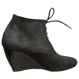Balenciaga Black Suede Wedge Ankle Boots