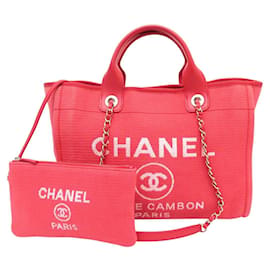 CHANEL DEAUVILLE SHOPPING PM CANVAS PINK TOTE HANDBAG - Chanel
