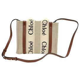 Bolso Tote Small Woody Chloé en lona de algodón beige