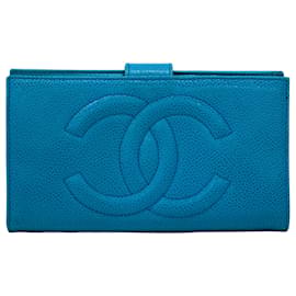 Chanel Women's Long Caviar Leather Wallet in Blue