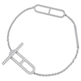 Bracelet charm Hermes Everchaine d'Ancre en or blanc et diamants - Hermès