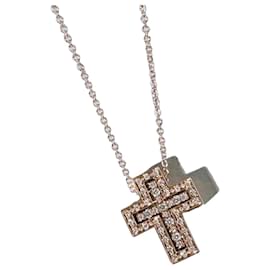 Collana a Croce Damiani Belle Époque in Oro Rosa e Diamanti