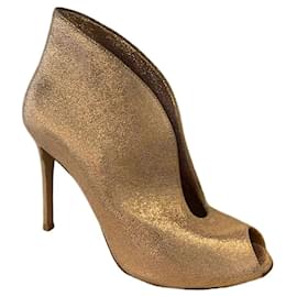 Botines de punta abierta Gianvito Rossi Vamp en cuero metalizado
