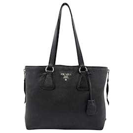 Borsa Tote in pelle nera da donna Prada