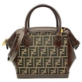 Borsa Fendi Zucca marrone in pelle e jacquard