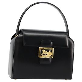 Céline Borsa CELINE Horse Carriage in pelle nera e oro Auth 179139
