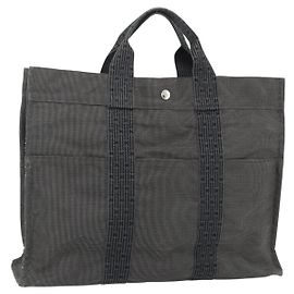 Hermès Borsa HERMES Her Line MM in tela grigio argento Autentica 179155A