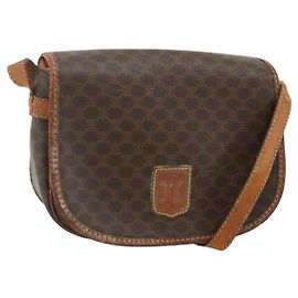 Céline Borsa a tracolla CELINE Macadam Canvas PVC Pelle Marrone Oro Auth ep14625