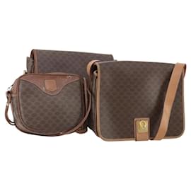 Céline Borsa a Spalla CELINE Macadam Canvas PVC Pelle 3 Set Marrone Auth 177933