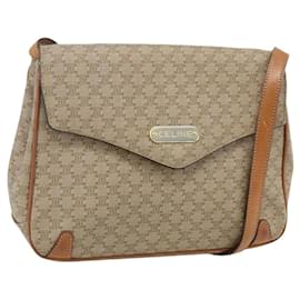 Céline CELINE Macadam Canvas Schultertasche PVC Beige Gold Auth 179137