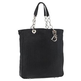 Bolso Christian Dior de cuero negro plata Auth ep14496