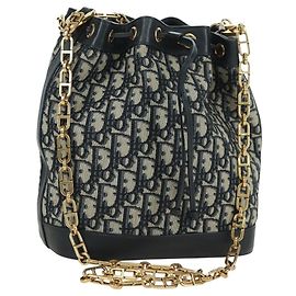 Borsa a tracolla con catena Christian Dior Trotter Canvas Navy Gold Auth 179181V