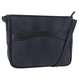 Borsa a Spalla FENDI Pecan Canvas PVC Navy Gold Auth ep14503