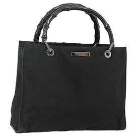 Borsa GUCCI Bamboo Nylon Nero Argento 002 1016 Auth 179302