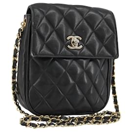 CHANEL Matelasse Chain Shoulder Bag Lamb Skin Black Gold CC Auth BA12607