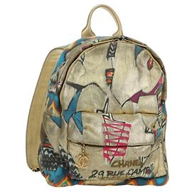 Mochila CHANEL Graphic Coated Canvas Gold CC Auth 177236SM