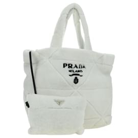 Bolsa Tote PRADA Shearing Mouton Branco Prata Auth mr2498V