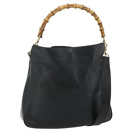 Borsa a Spalla GUCCI Bamboo in Pelle 2way Nero Oro 001 1705 1638 Auth 180041
