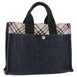 Bolso de mano BURBERRY Blue Label Denim Azul Plata Auth hk3739A