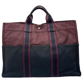 Hermès Borsa Shopper Vintage Hermes in tela burgundy Black