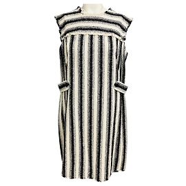 Akris Punto Black / Ivory Button Embellished Striped Tweed Dress