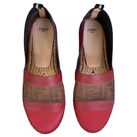 Fendi FF Mesh Espadrilles Canvas Rot/Blau