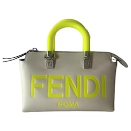 Fendi By The Way Mini Tasche Weiß Neongelb Leder