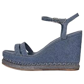 Sandali con zeppa in denim blu Chanel, Taglia 39.5 usato