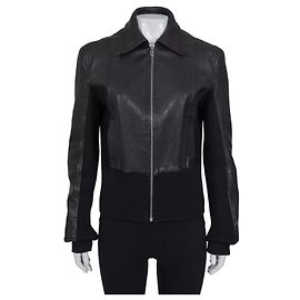 Chaqueta de cuero negro bordado John Galliano EU34/XS de segunda mano
