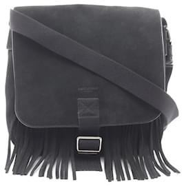 Sac à bandoulière à franges en daim noir Yves Saint Laurent