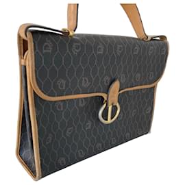Borsa a mano Dior Monogram in tela e pelle marrone