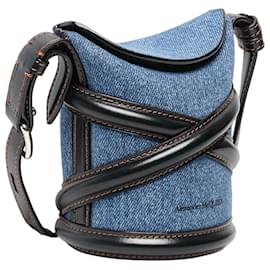 Alexander McQueen Borsa The Curve Micro in Denim Blu - Alexander Mcqueen