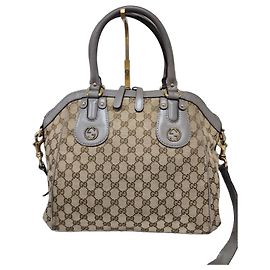 Gucci Scarlett Medium Borsa Satchel in Tela GG - Beige/Marrone